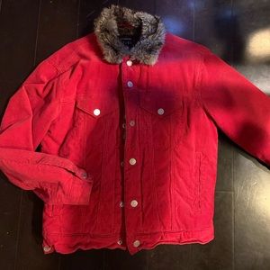 Red corduroy Urban Outfitters fur lined jacket